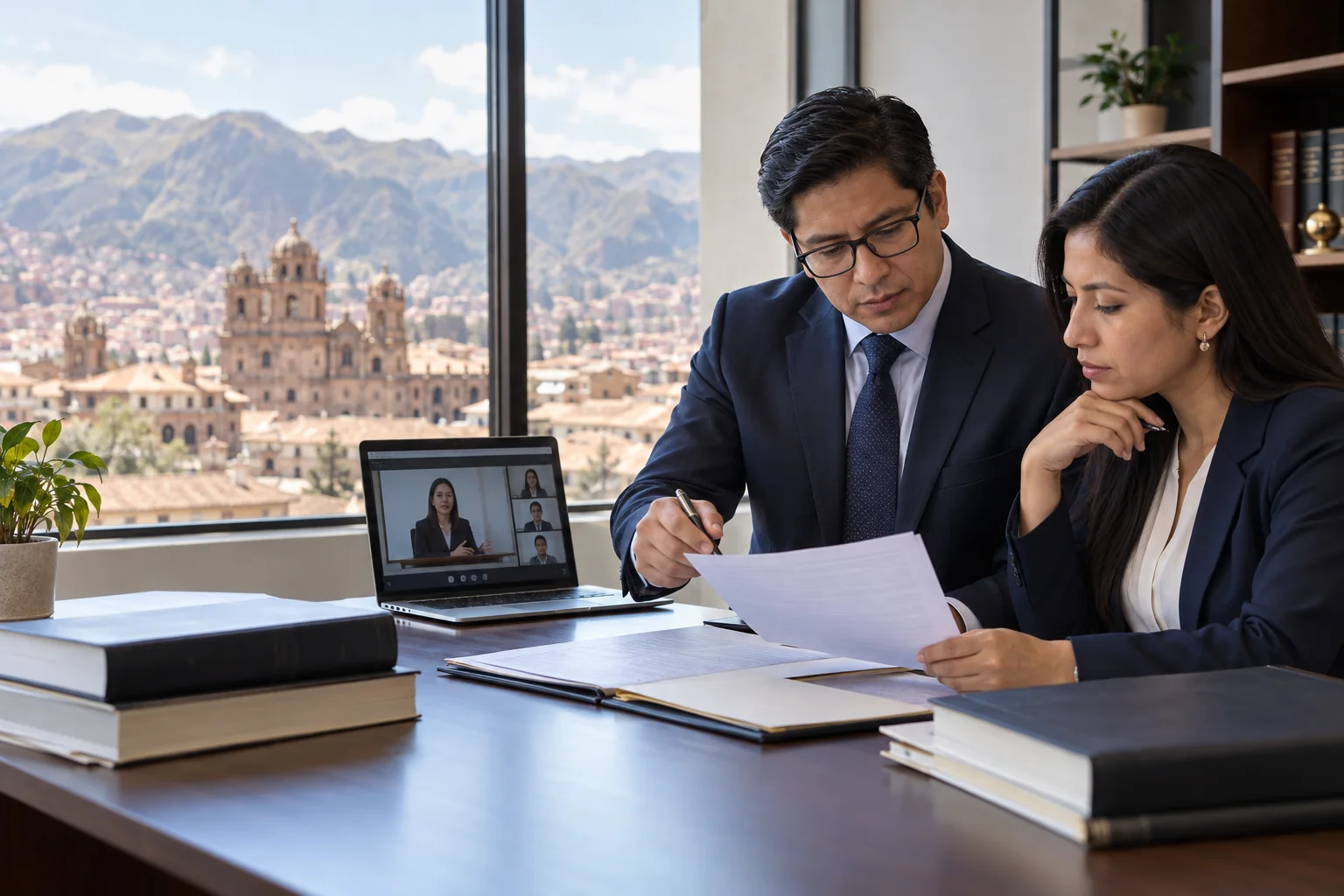 Equipo universitario revisando requisitos de licenciamiento y educación a distancia en Perú