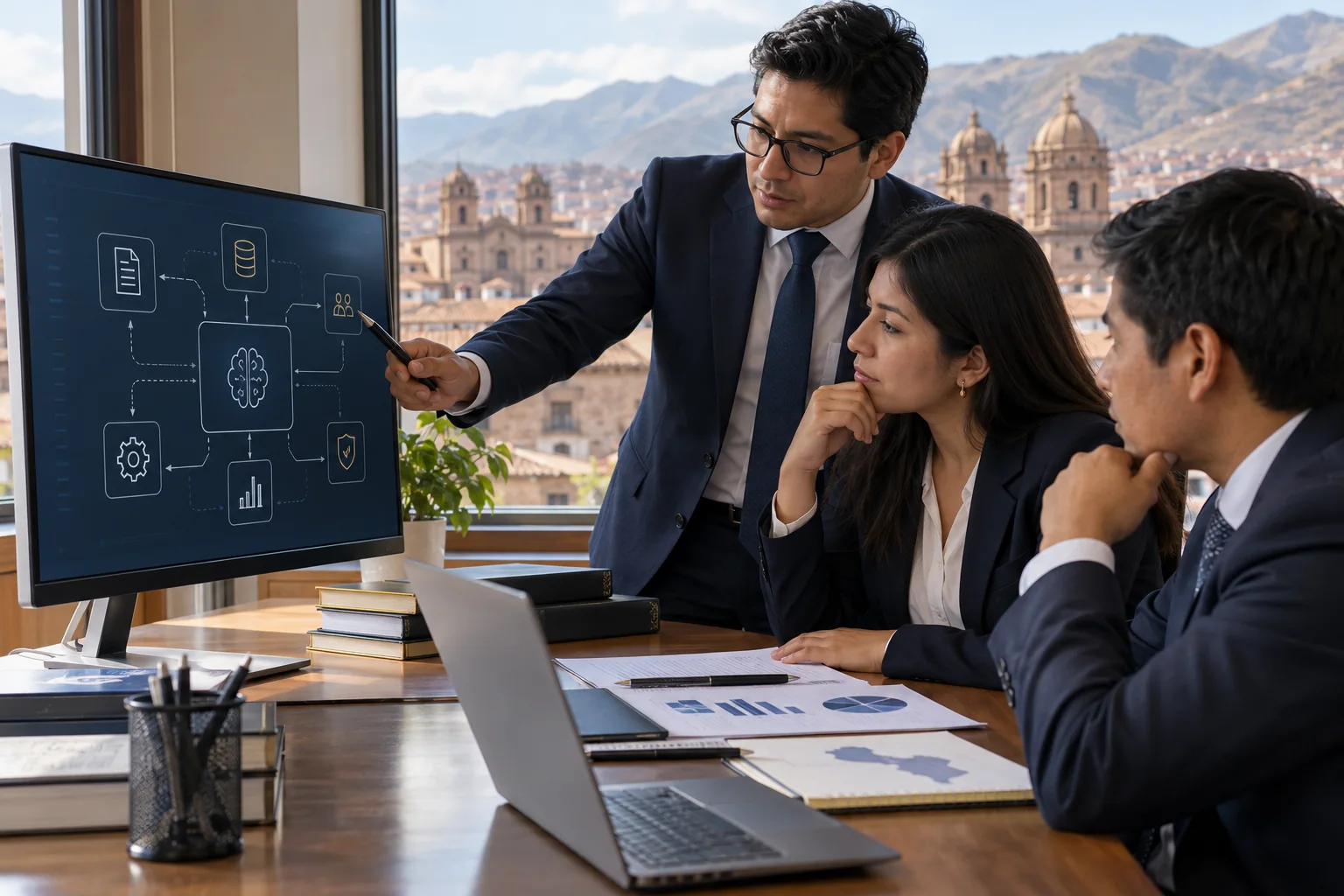 Equipo de una entidad pública peruana revisando un sistema de inteligencia artificial
