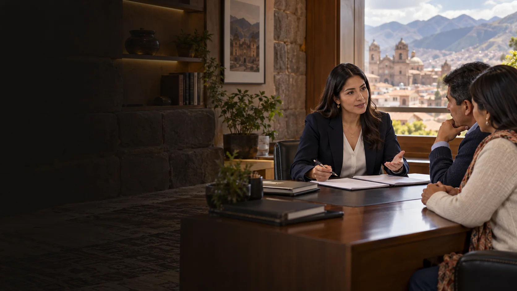 Imagen editorial de orientación legal para una familia en Cusco